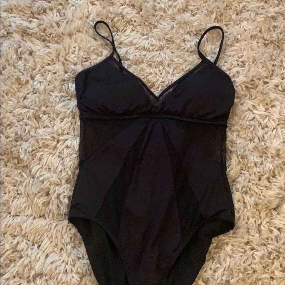 Black mesh one piece swim suit